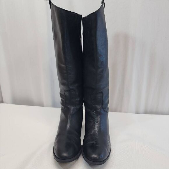 Sam Edelman Size 8.5 Penny Riding Boots Black Leather Knee High Zip Snap Block H - Picture 10 of 10